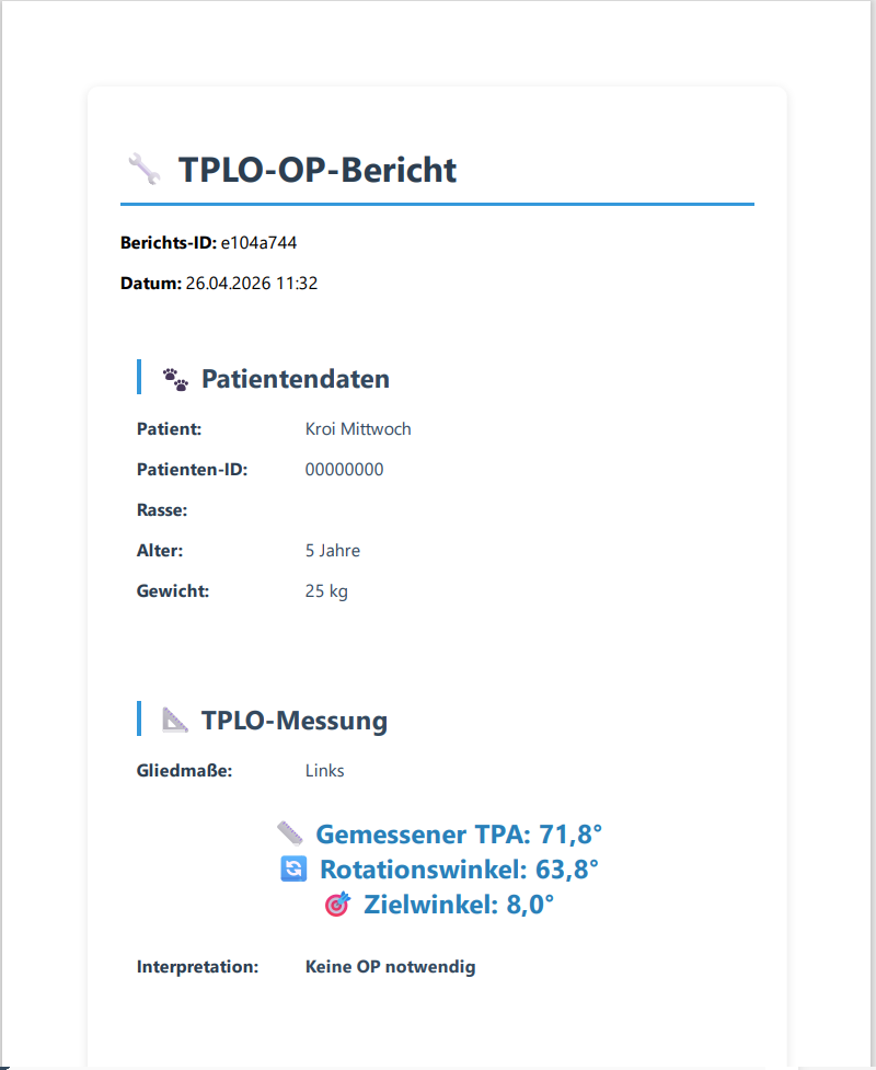 Generierter PDF-OP-Plan für TPLO
